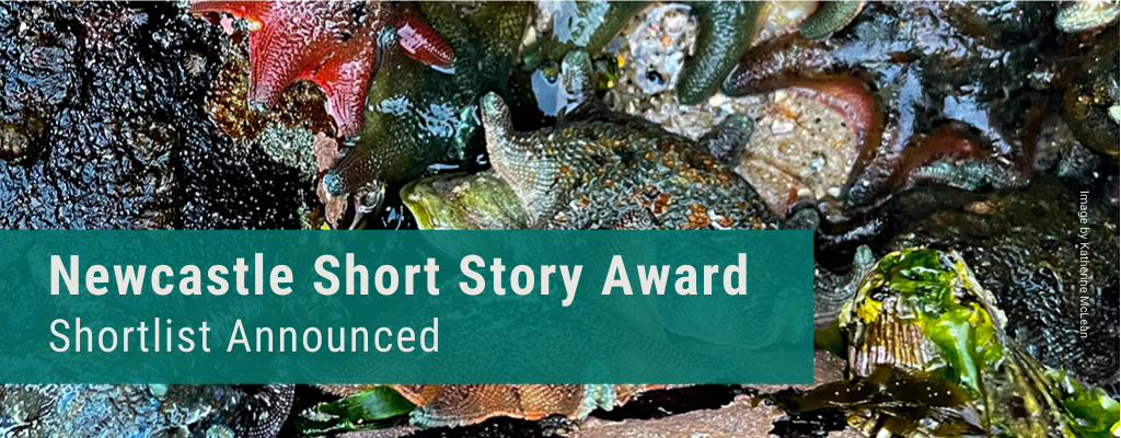 Close-up of colourful sea stars in a tide pool with the text 'Newcastle Short Story Award - Shortlist Announced.