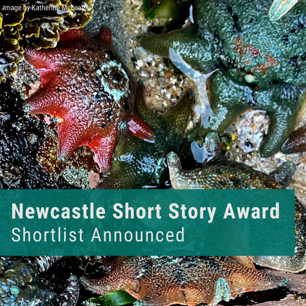 Close-up of colourful sea stars in a tide pool with the text 'Newcastle Short Story Award - Shortlist Announced.