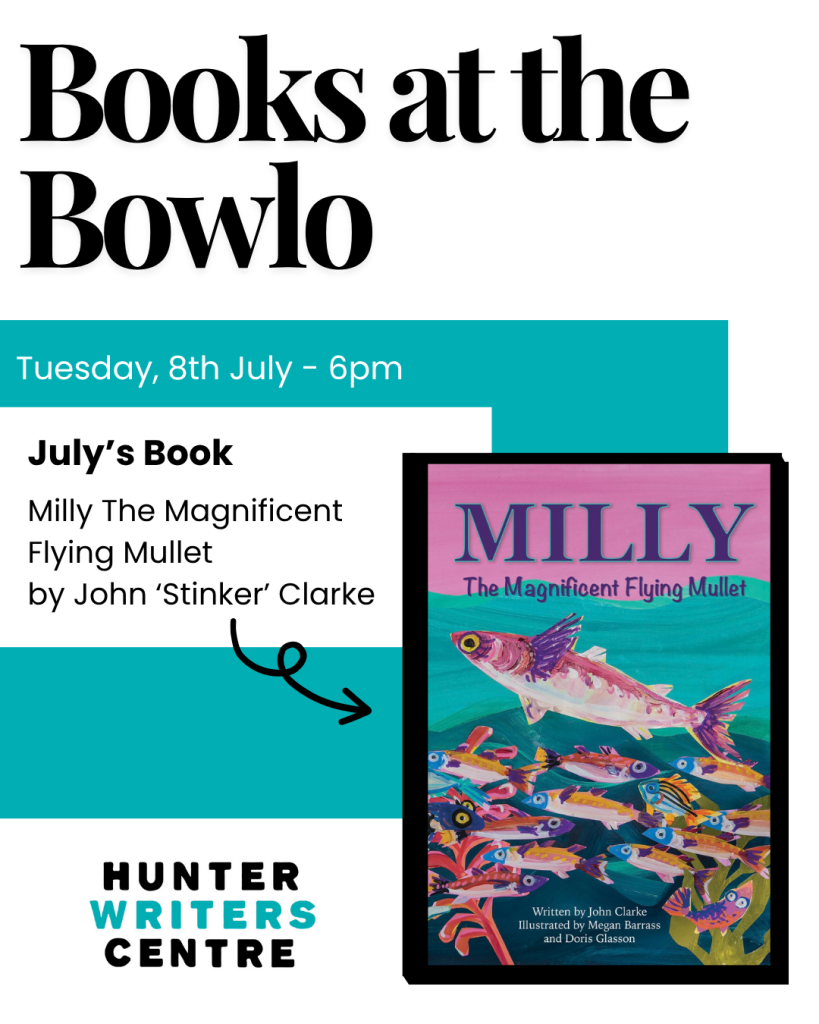 Books at the Bowlo graphic with man headshot and book covers