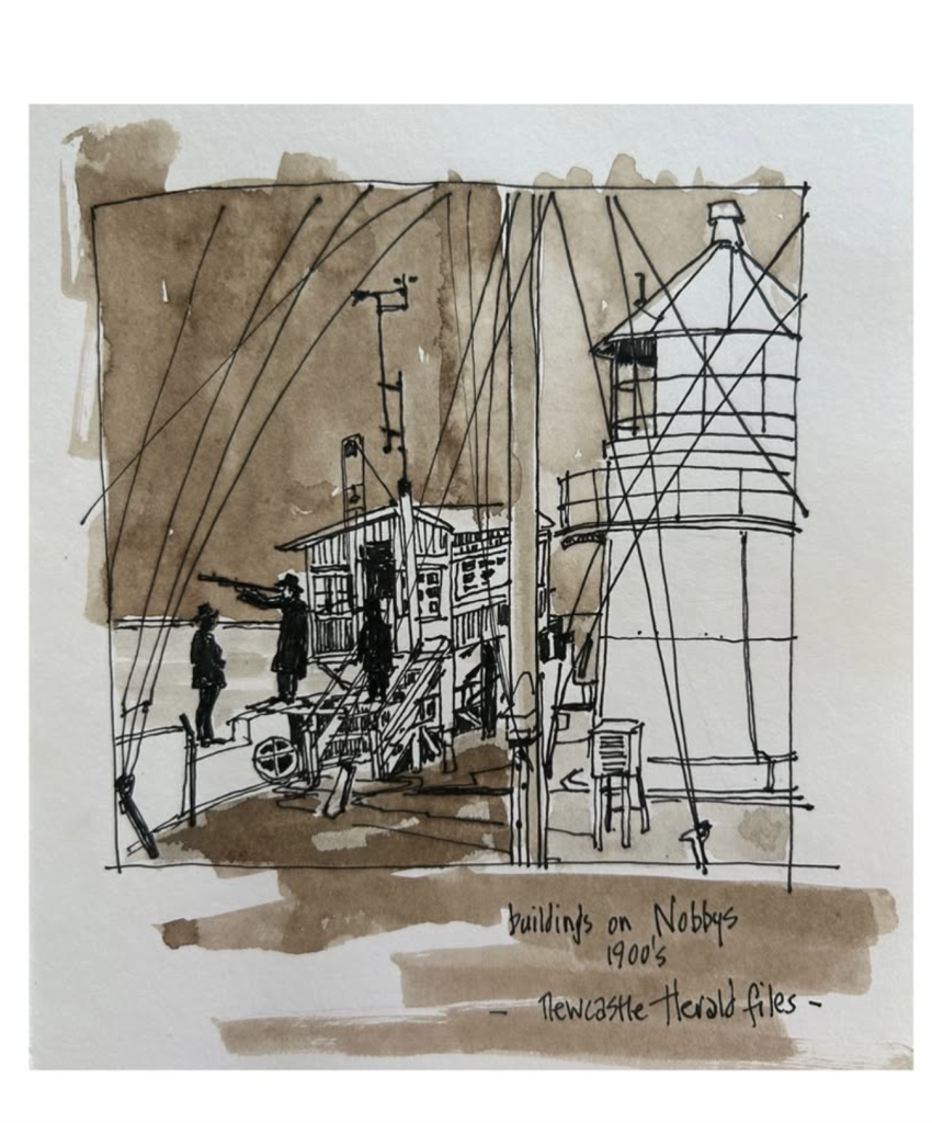 inel date - visual artist, 'builings on nobbys 1900s, Newcastle Herald files'