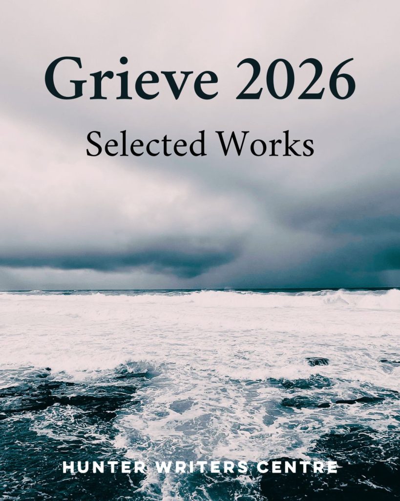 Stormy ocean under a heavy grey sky with the words “Grieve 2026 Selected Works”