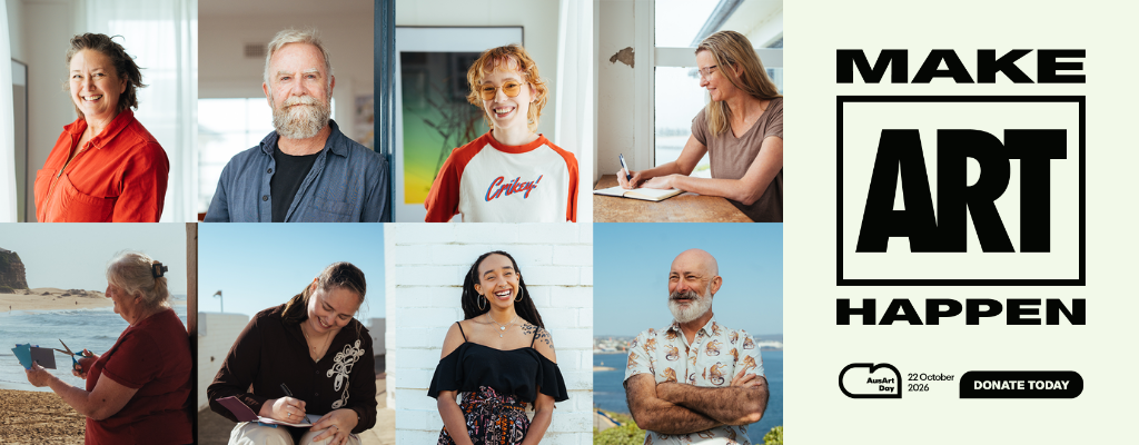 Headshots of artists with text that reads Make Art Happen