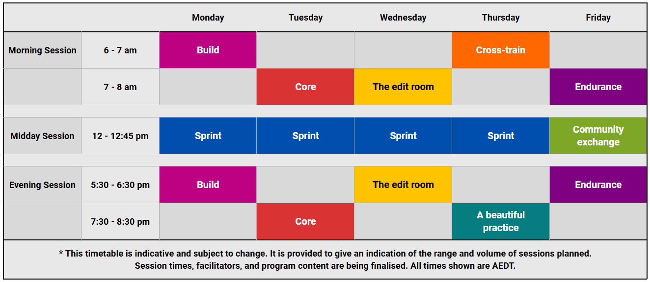 Image of proposed Timetable for CrossLit program
